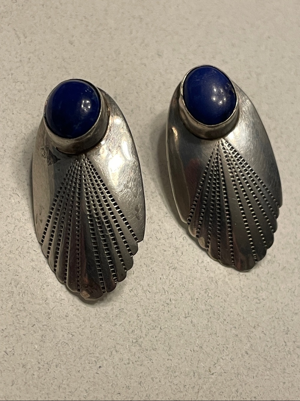 Vintage Lapis Lazuli Sterling Silver Artistic 1.25 Inch Long Pierced Earrings